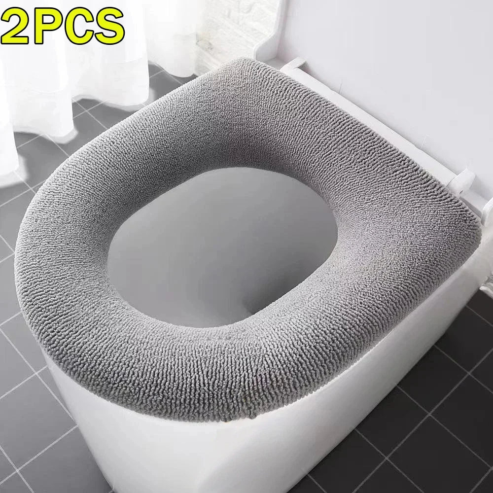 2PCS Winter Warm Toilet Seat Cover - Fluffy Universal Pad, Thick Bathroom Cushion for O/U-Shaped Toilet, Easy Install & Washable