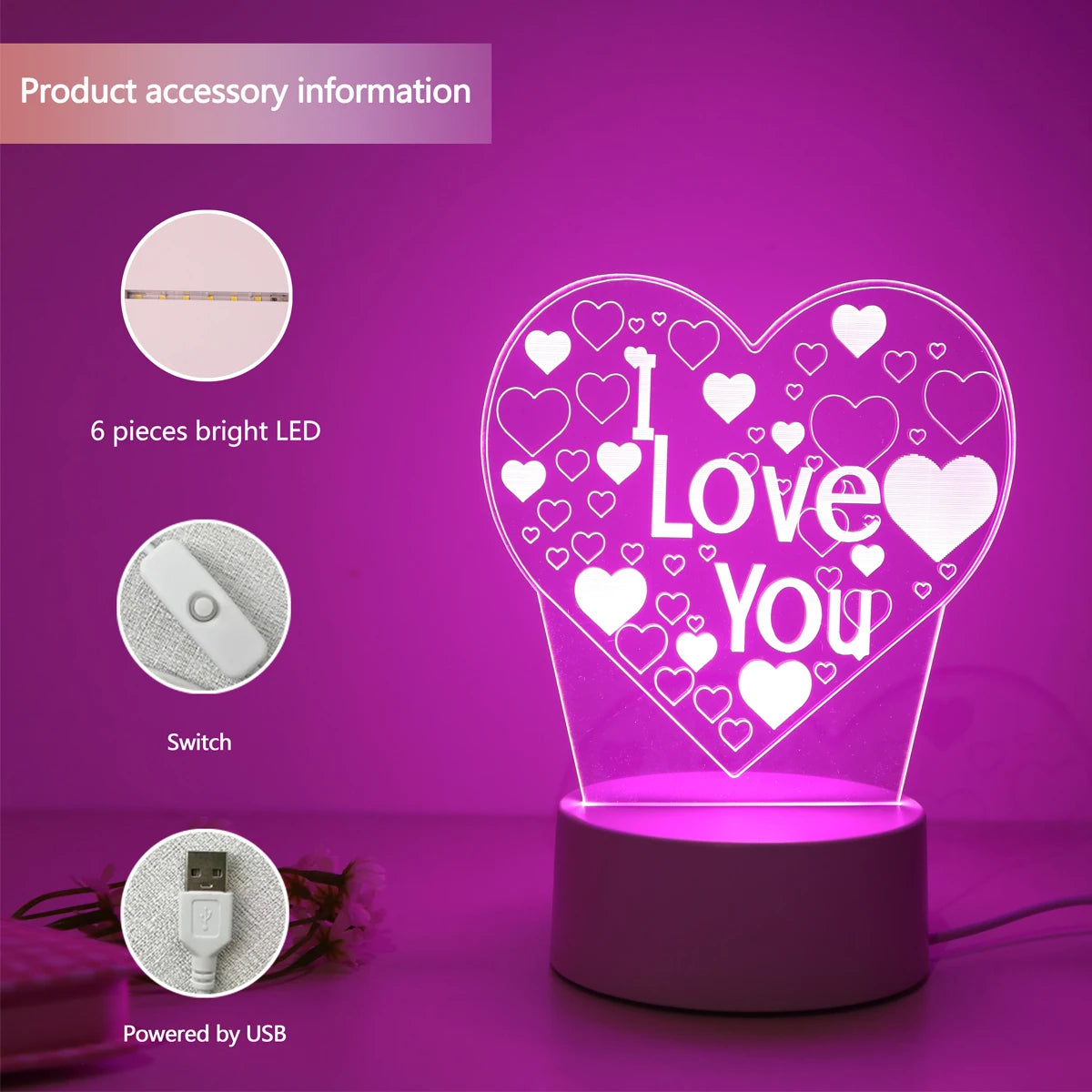 3D I Love You LED Night Light