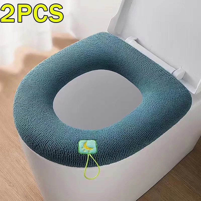 2PCS Winter Warm Toilet Seat Cover - Fluffy Universal Pad, Thick Bathroom Cushion for O/U-Shaped Toilet, Easy Install & Washable