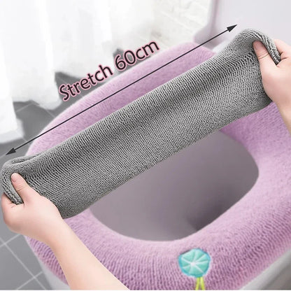 2PCS Winter Warm Toilet Seat Cover - Fluffy Universal Pad, Thick Bathroom Cushion for O/U-Shaped Toilet, Easy Install & Washable