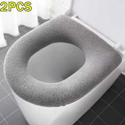 2PCS Winter Warm Toilet Seat Cover - Fluffy Universal Pad, Thick Bathroom Cushion for O/U-Shaped Toilet, Easy Install & Washable