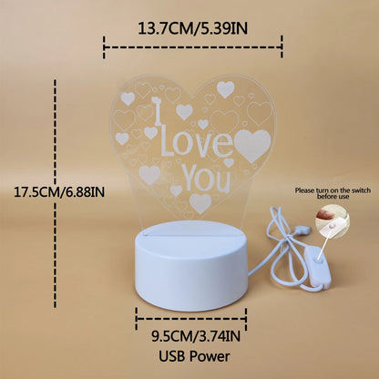 3D I Love You LED Night Light