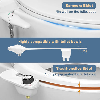 Attacco bidet ultra sottile SAMODRA per sedile WC - Doppio ugello, pressione dell'acqua regolabile, spruzzatore non elettrico