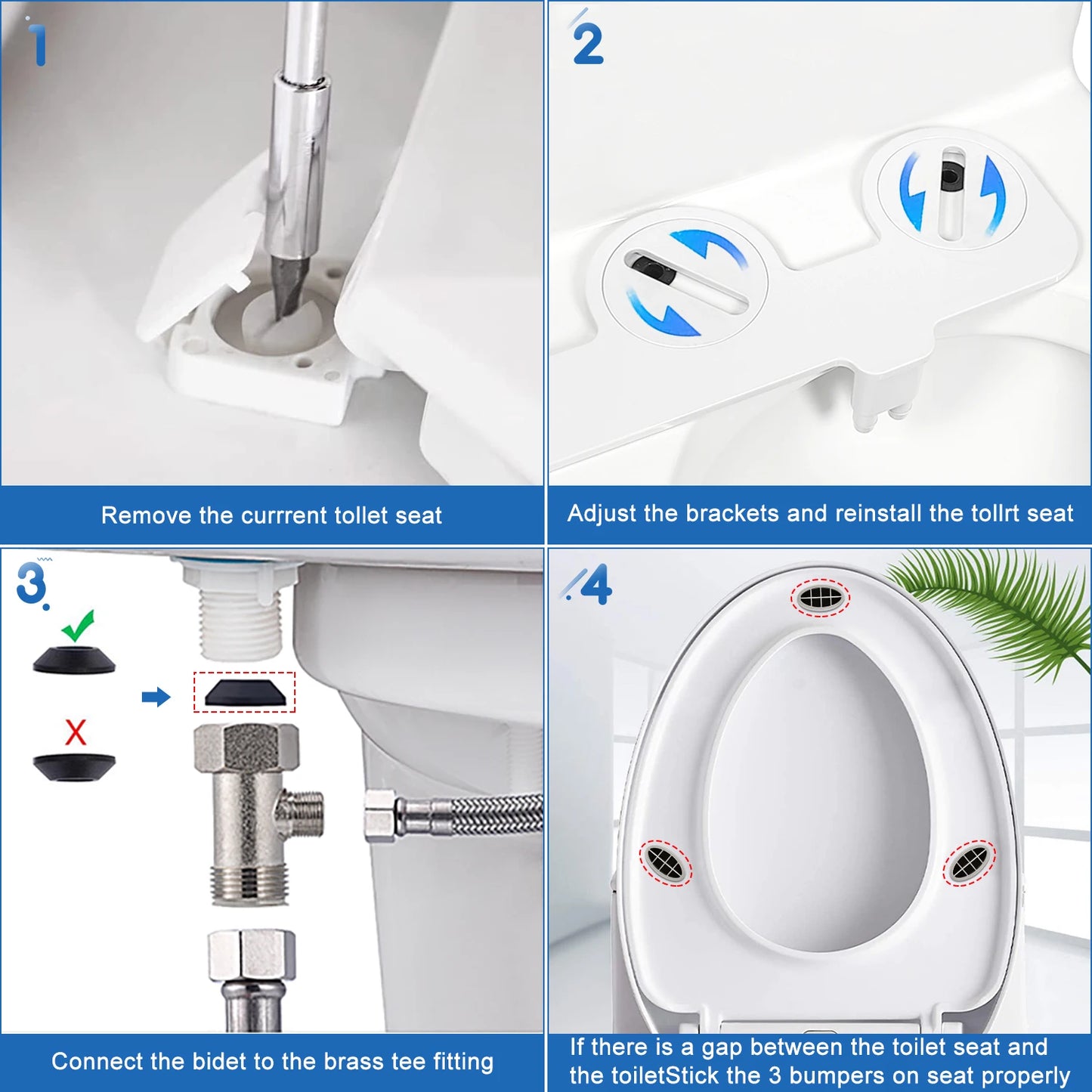 Sedile per WC con bidet non elettrico con controllo della pressione, ugelli doppi autopulenti retrattili per lavaggio frontale e posteriore