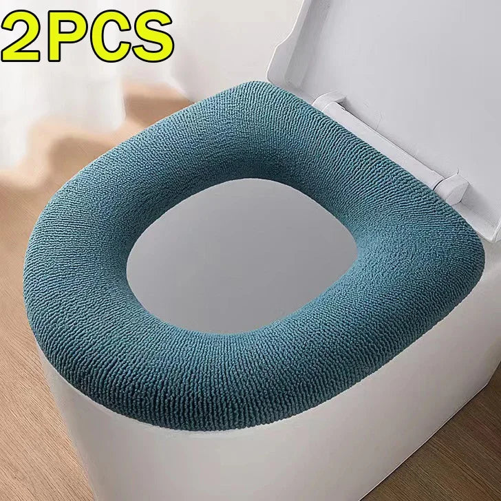 2PCS Winter Warm Toilet Seat Cover - Fluffy Universal Pad, Thick Bathroom Cushion for O/U-Shaped Toilet, Easy Install & Washable