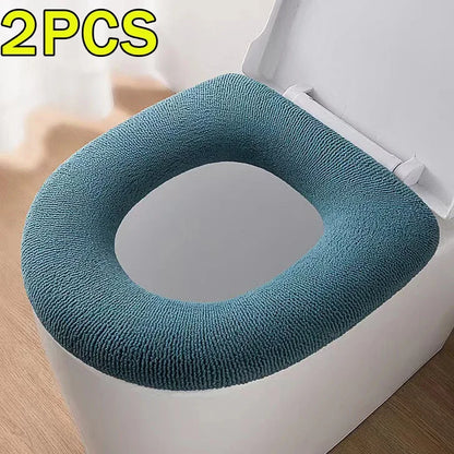 2PCS Winter Warm Toilet Seat Cover - Fluffy Universal Pad, Thick Bathroom Cushion for O/U-Shaped Toilet, Easy Install & Washable