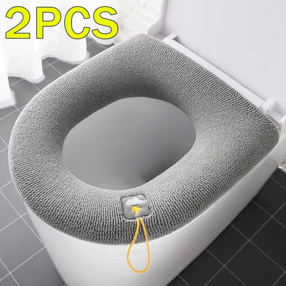 2PCS Winter Warm Toilet Seat Cover - Fluffy Universal Pad, Thick Bathroom Cushion for O/U-Shaped Toilet, Easy Install & Washable