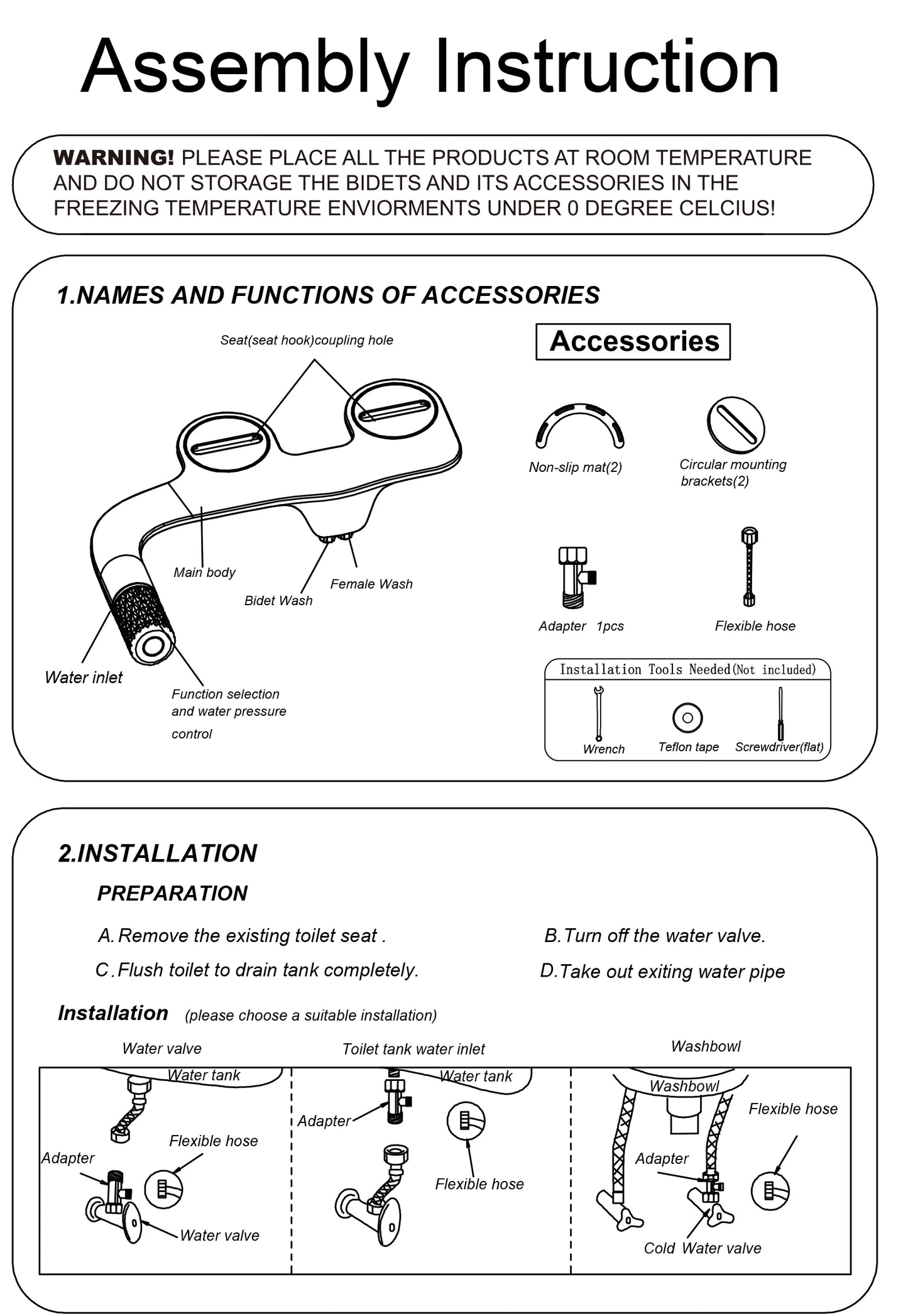 Bidet a pressione regolabile