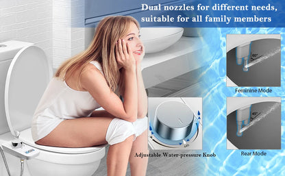 Sedile per WC con bidet non elettrico con controllo della pressione, ugelli doppi autopulenti retrattili per lavaggio frontale e posteriore