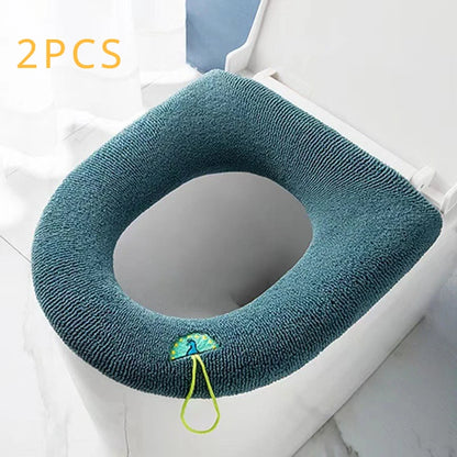 2PCS Winter Warm Toilet Seat Cover - Fluffy Universal Pad, Thick Bathroom Cushion for O/U-Shaped Toilet, Easy Install & Washable